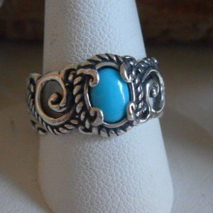 COPY - CAROLYN POLLACK  Relios Sterling Oval Turquoise Scroll Bead Ring